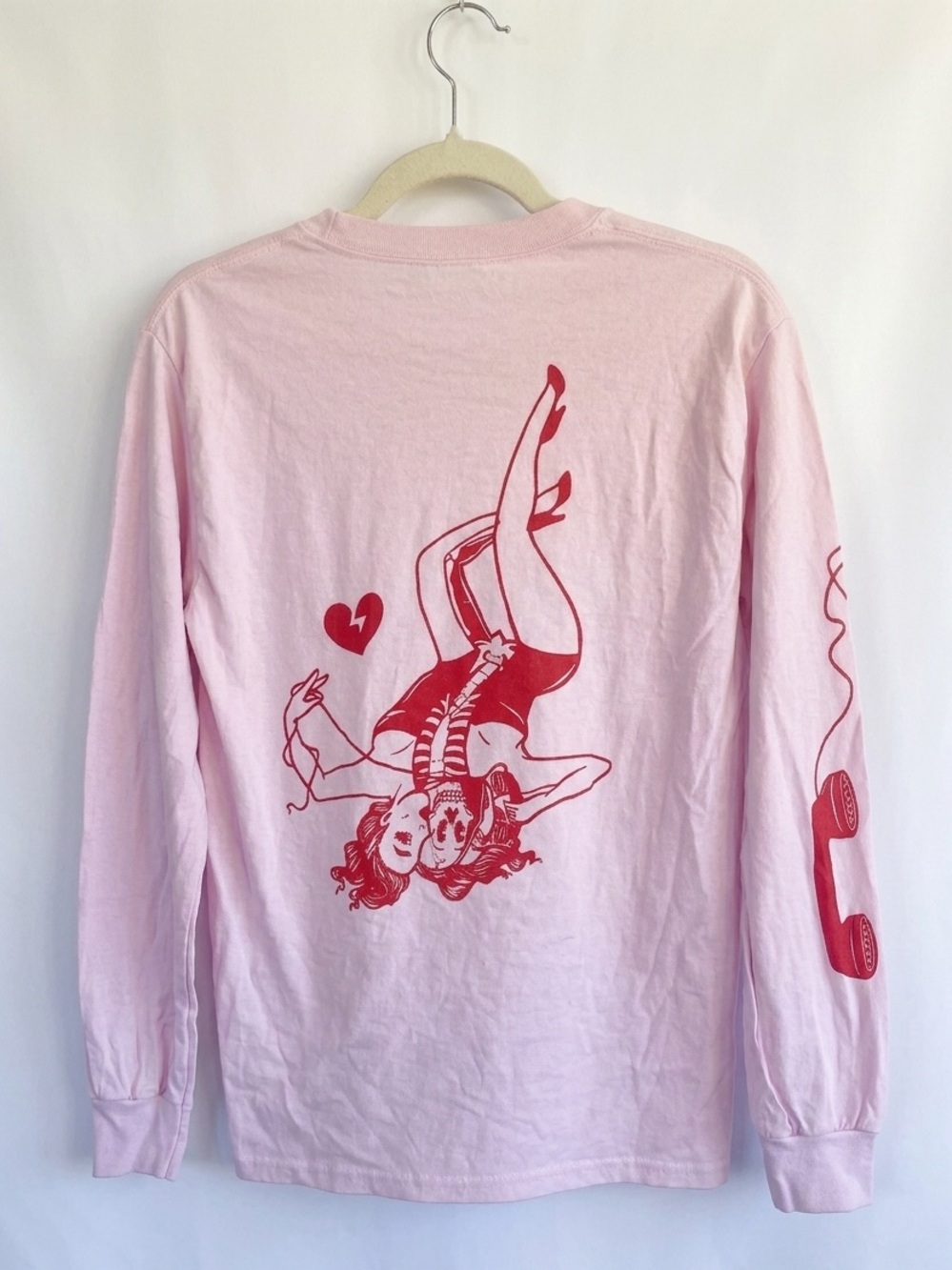 2/25$ ✨Pin Up Skull Girl Baby Pink Graphic Tee - Long Sleeve / SIZE SMALL